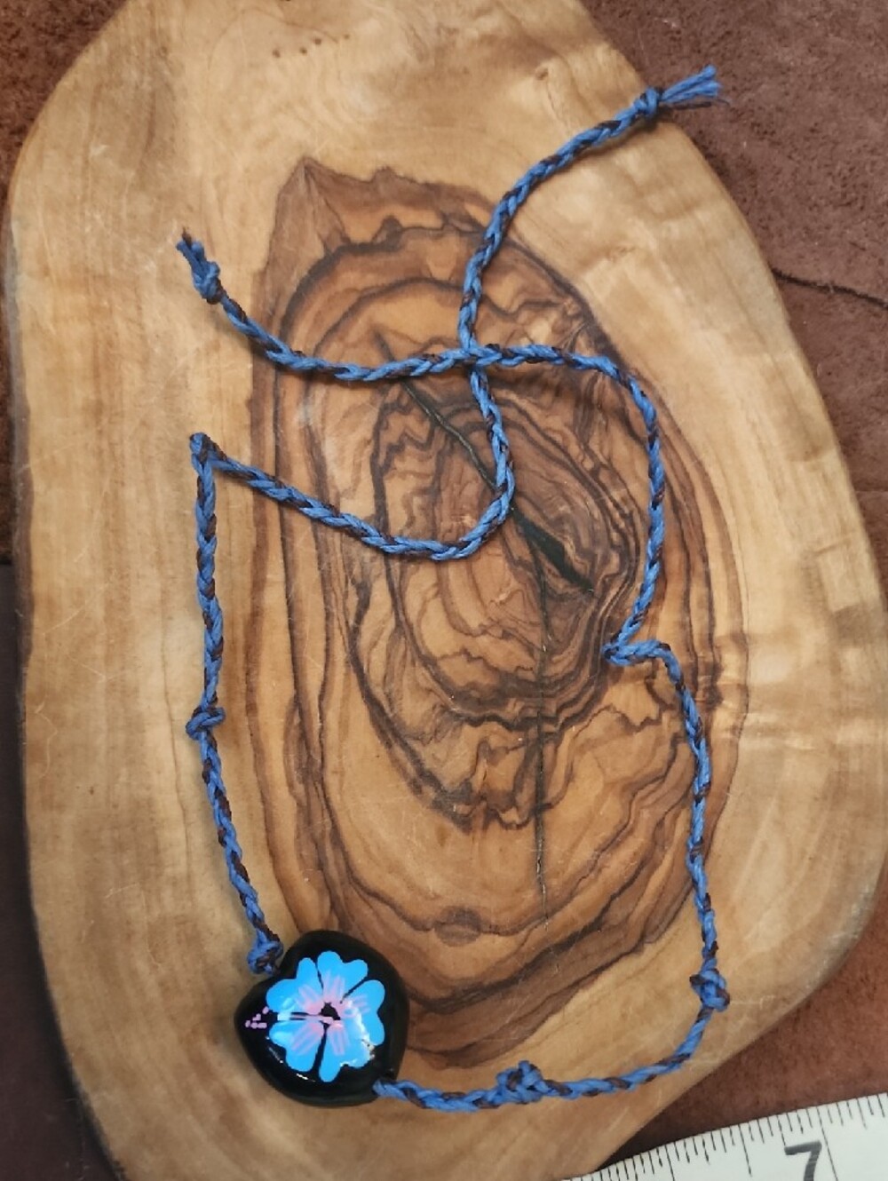 (Set Of 3) Handmade Blue Flower Pendant Necklace, Bracelet, Anklet Set. - Picture 9 of 13